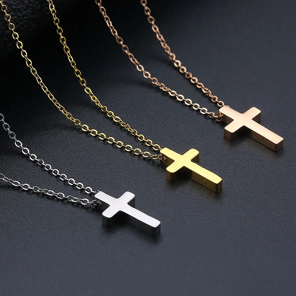 New Fashion Stainless Steel Gold Customized Engraved Pendant Necklace Custom Logo Name Cross Pendant Necklace