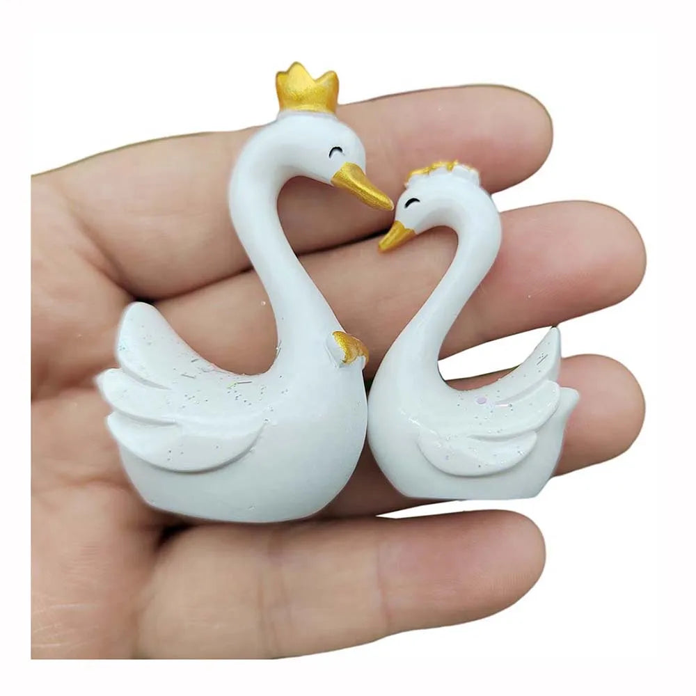 1pair Cute Small White Black Swan PVC Crafts Miniature Mini Animal Decor Diy Dolls Landscape Ornament Fairy Garden