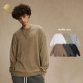 CNSHELL 330gsm Oversize True Size Casual Soft Breathable Crew Neck Rib Cuff Waffle Long Sleeve Reverse Stitch Shirt