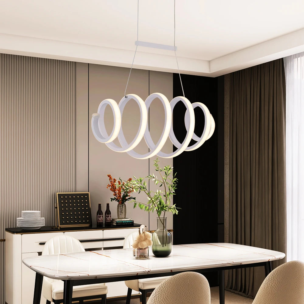 Modern Minimal Nordic Style White Hanging Pendant Light LED Lustr Aluminium  Chandeliers