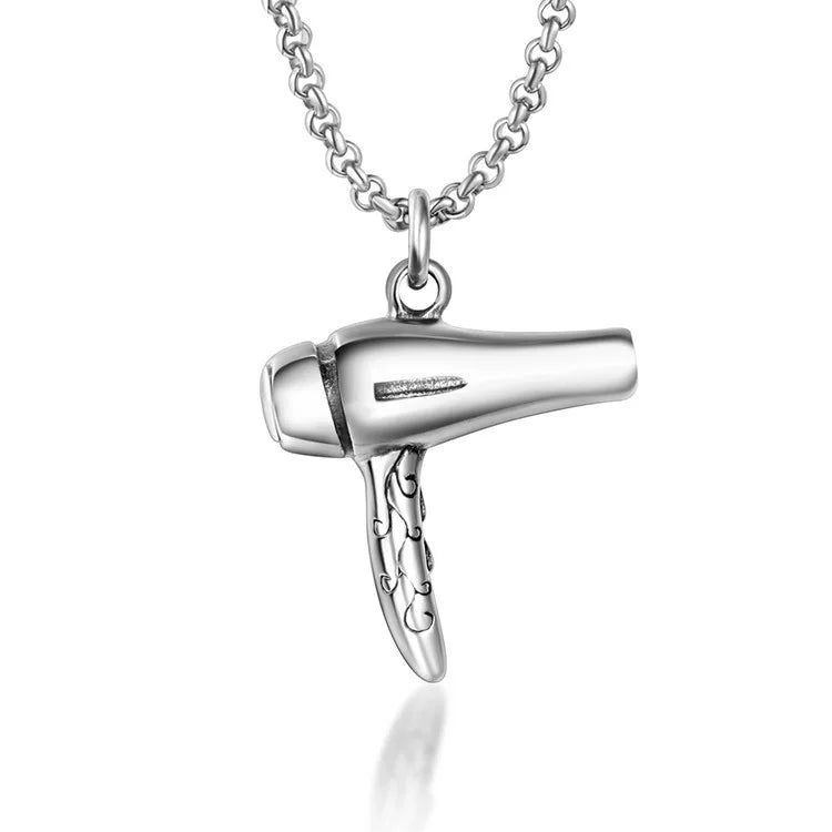 China Manufacture 316L Surgical Steel Silver Punk Hair Dryer Necklace Pendant for Girls Christmas Gift