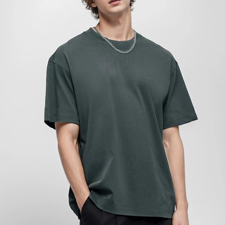 O-Neck Unisex Knitted 100% Cotton Heavyweight T-Shirt Black Oversized Print High Street Wear