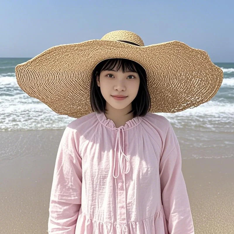 Large Size Adjustable Panama Summer Sun Luffy Floppy Wide Brim Beach Straw Hat Women's Straw Hats