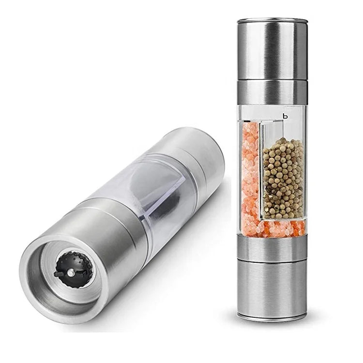2 in 1 Dual Ended Design Stainless Steel Salt and Pepper Mill Adjustable Ceramic Grinding Pepper Grinder