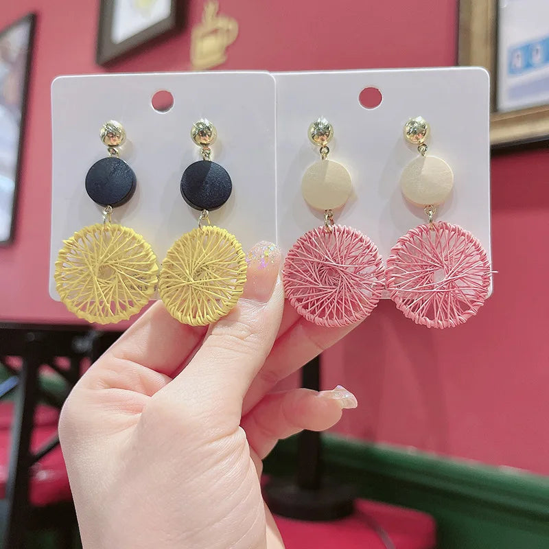 Korean New Exaggerated Women Geometric Circle Handmade Creative Hollow Elegant Earrings