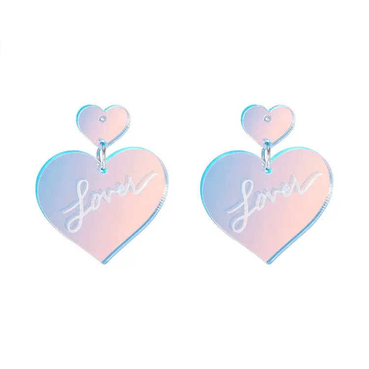 Hot Selling TS Lover Heart Earrings Statement Laser Color Changing Acrylic Earrings Taylor S-wift Lover Heart Dangle Earrings