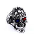 OLAN Wholesale Fashion Jewelry Punk Vintage Style Skull Red Blue Gemstone Inlay Titanium Stainless Steel Rings for Men