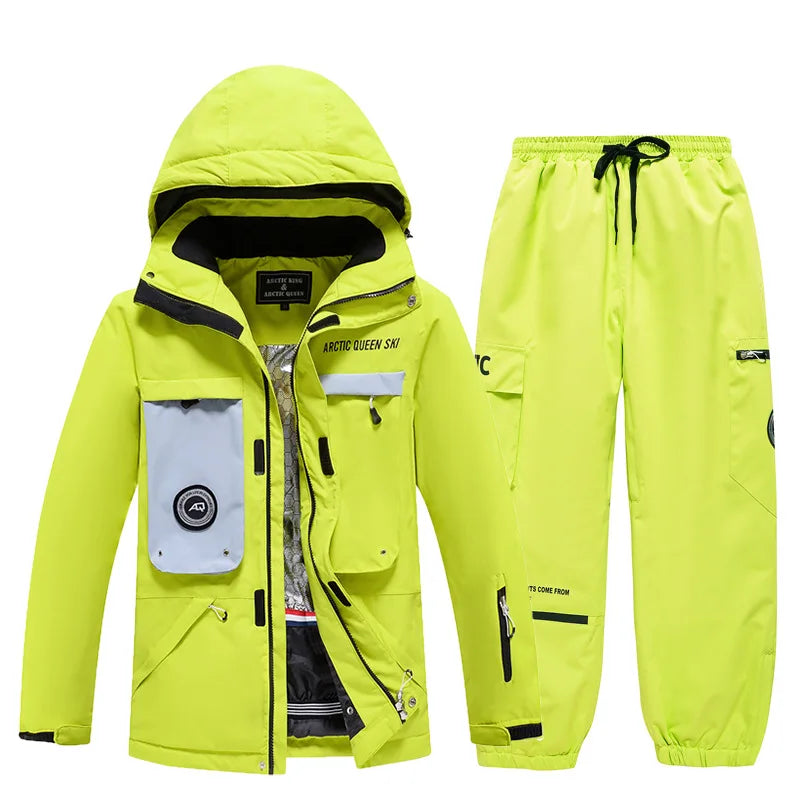 Men Women Colorful Ski Jacket and Pants Warm Windproof Winter Overalls Hoodie Waterproof Outdoor Sports Snowboard Snow Clothing