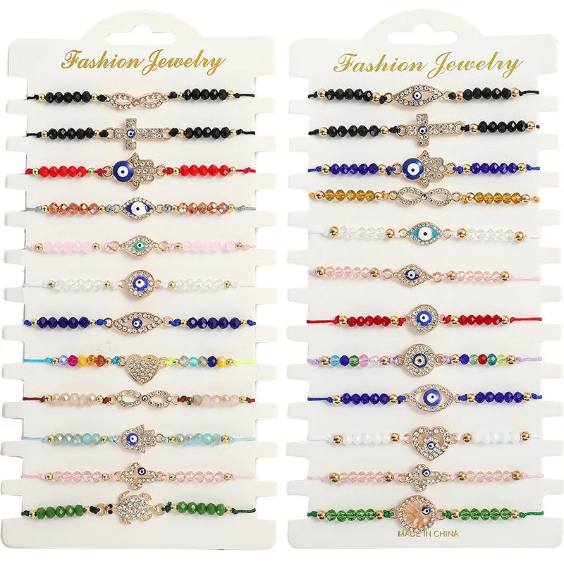 New Fashion Wholesale Bohemia Beaded Bracelet Diamond Handmade Bracelet Design Adjustable Devil Eye Bracelets for Girl