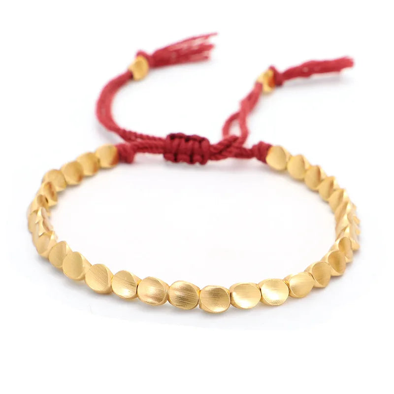 AA016375 Jewelry Gift Handmade Tibetan Special-shaped Copper Beads Lucky Bracelets Women Cotton Rope Tassel Adjustable Bracelet