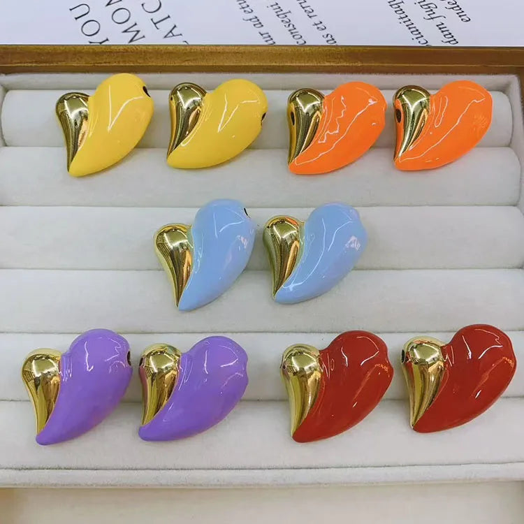 JS1856 Hot Sale Popular 3D Enamel Half Multi Colored Red Half Gold Puffy Bubble Love Heart Charm Pendants