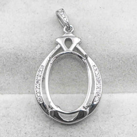 Sterling Silver 12*16mm Semi Mount Pendant Empty Frame Blank Support Setting S925 Base Holder Without Center Stone for DIY Inlay
