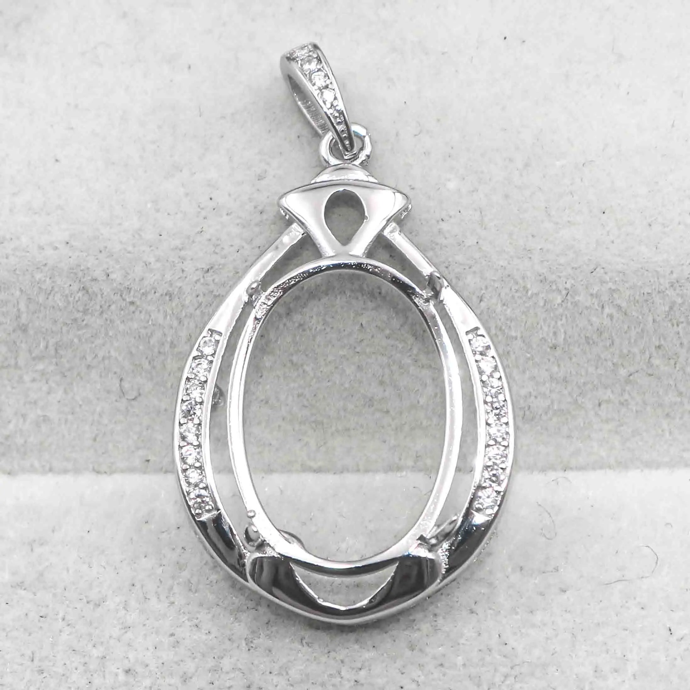 Sterling Silver 12*16mm Semi Mount Pendant Empty Frame Blank Support Setting S925 Base Holder Without Center Stone for DIY Inlay