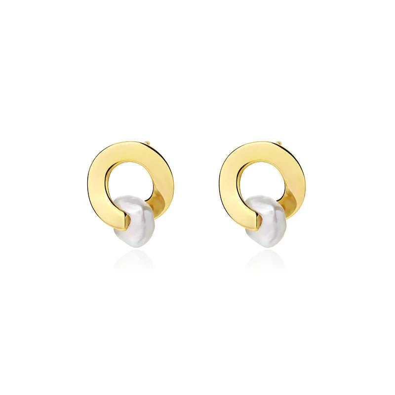VIANRLA 925 Sterling Silver Earrings Hoop Pearl Earring Minimalism Style 18K Gold Plated Cuff Earring for Lady