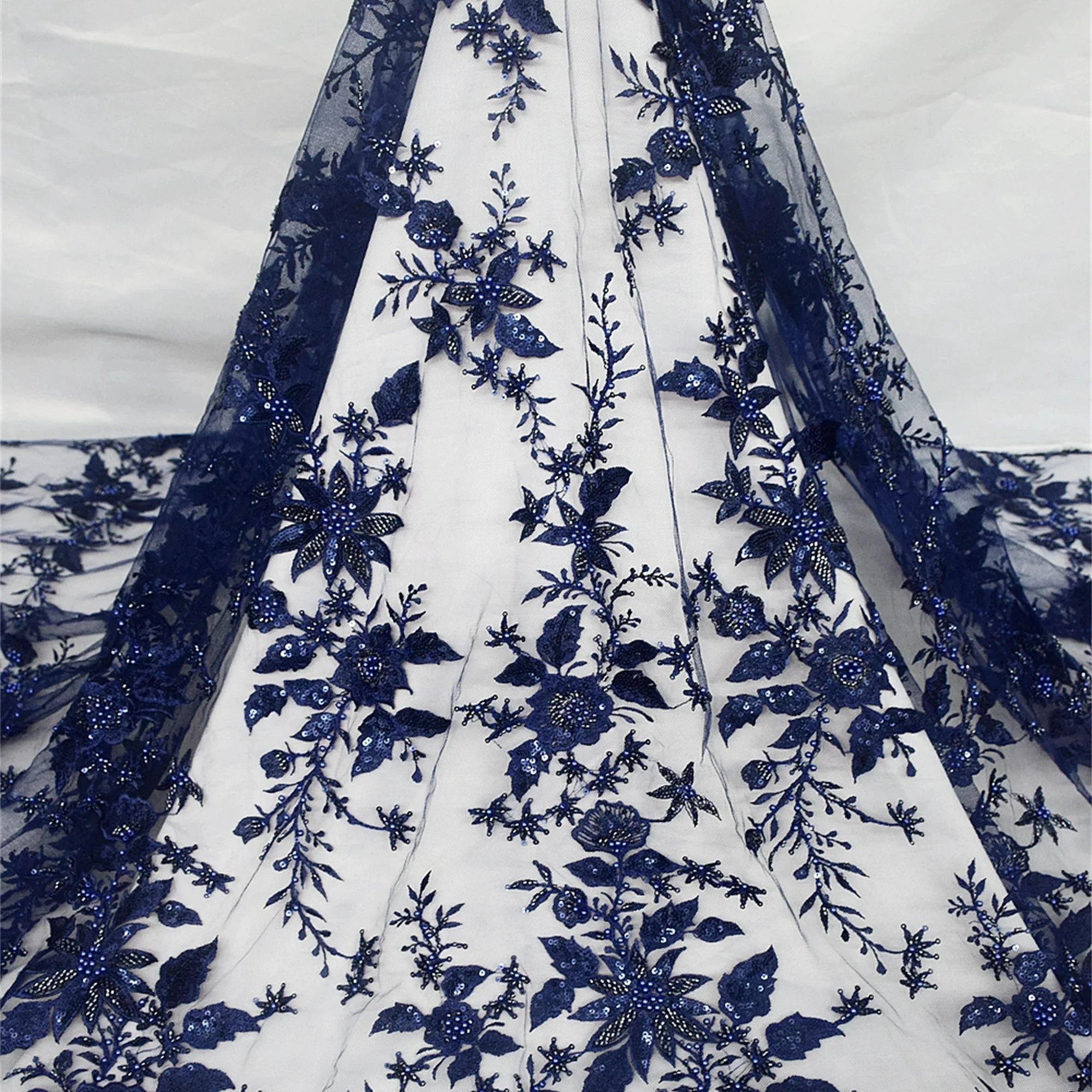 HY2455 Luxury Beaded Mesh and Floral Embroidered Turkey Party Dress Green Lace Fabrics With Beads and Stones for Women