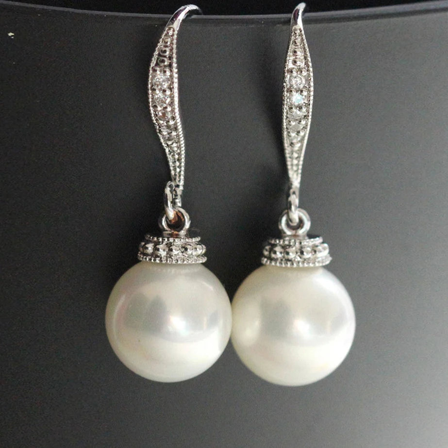 CAOSHI Sweet Luxury Glossy Carved Pearl Dangle Earrings Girls Korean Designer Lady Girls Silver Dainty Earrings Women
