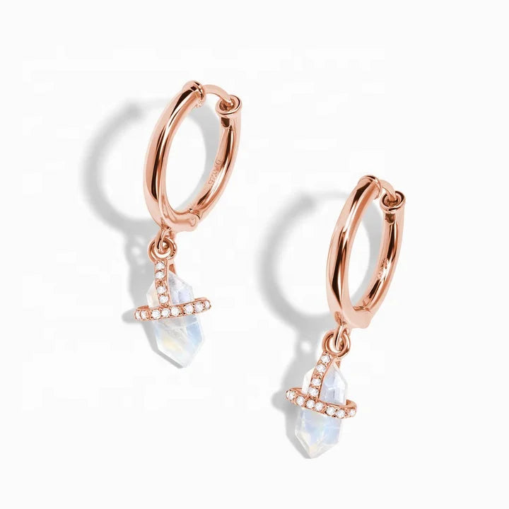 S006 Hexagonal 925 Sterling Silver Natural Moonstone Earring Hoops