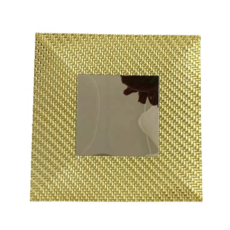 Decorative Mirror Glass Plate Wedding Party Events Wheat Gold Rim Square Plastic Charger Plates