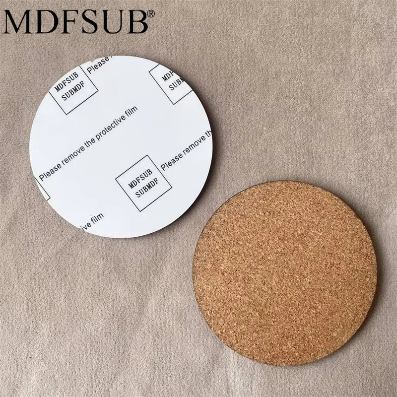 MDFSUB Customizable 4mm Thick Round Shape Sublimation Blank Mdf Cork Back coaster 100x100mm Circle Sublimation Mdf coaster