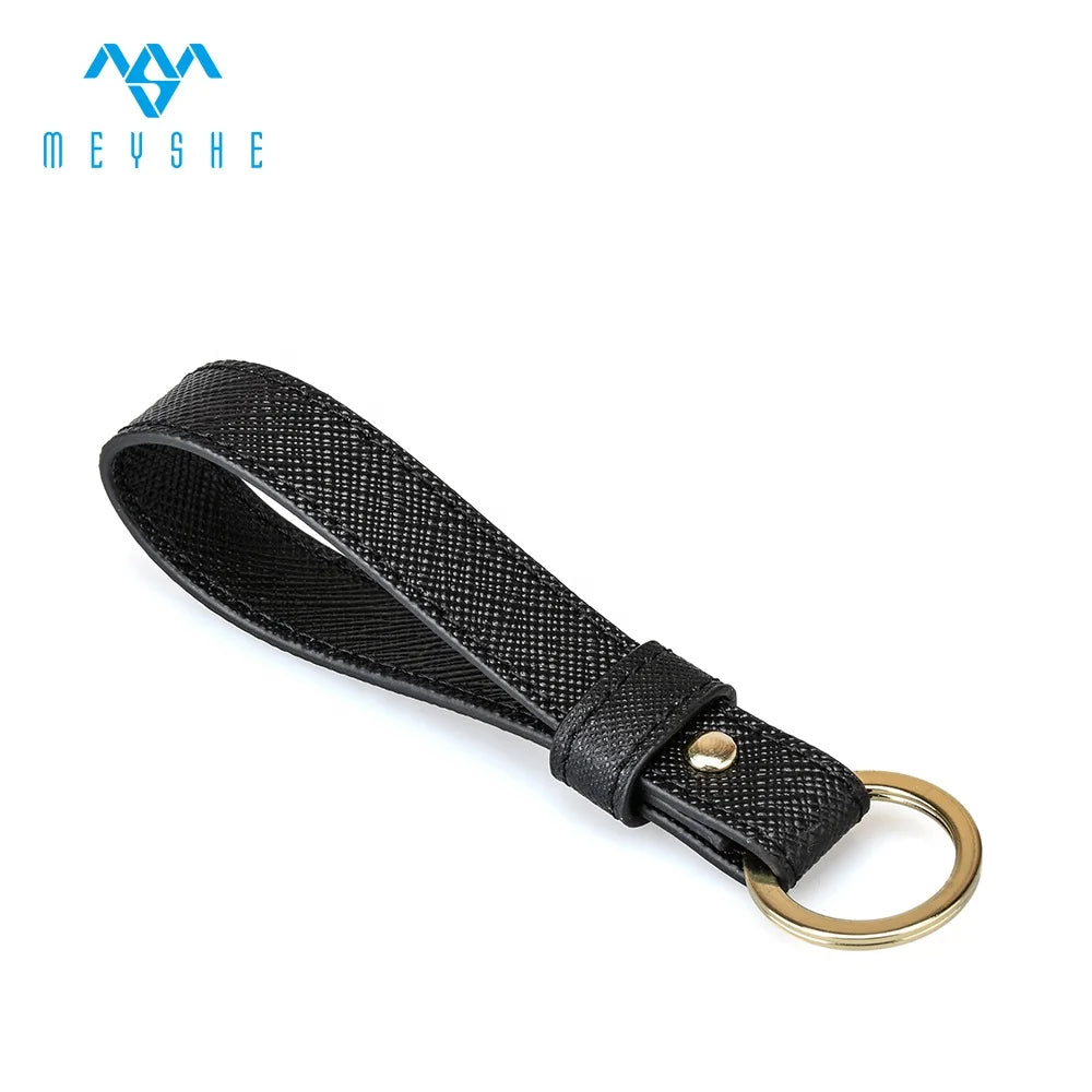 Factory Custom Black Genuine Leather Mini Keychain With Logo for Men