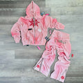 US Free Tax Streetwear Vintage Acid Wash Hoodie Distressed Boxy Cropped Tracksuit Acid Wash Embroidery Patch Zip up Hoodie