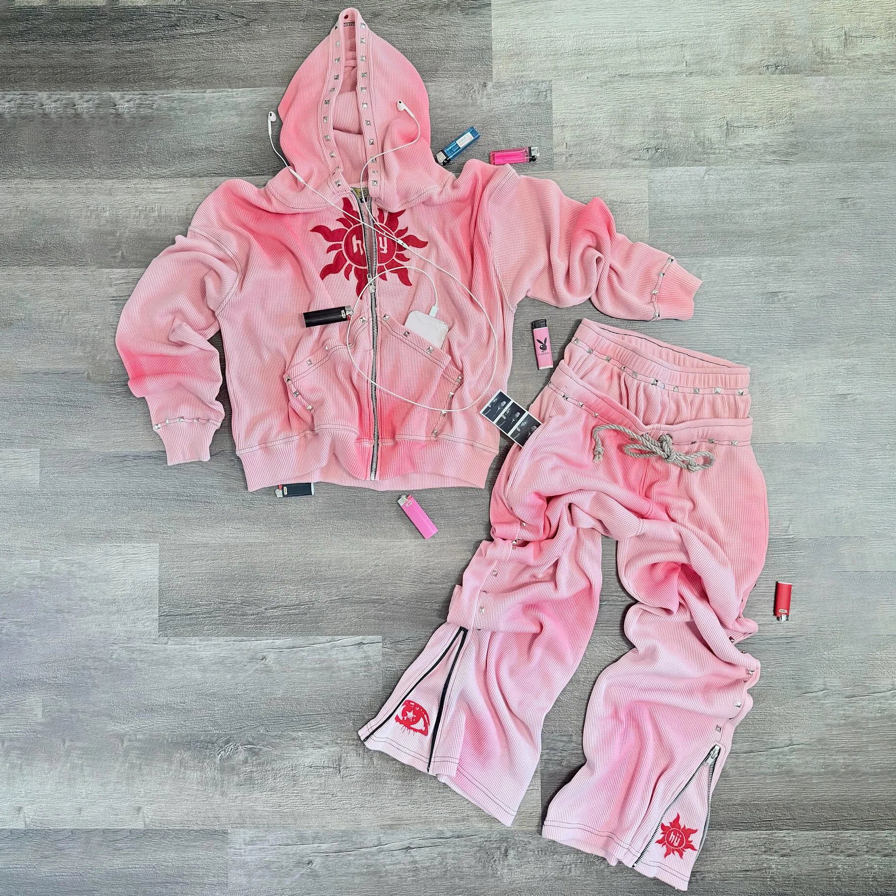 US Free Tax Streetwear Vintage Acid Wash Hoodie Distressed Boxy Cropped Tracksuit Acid Wash Embroidery Patch Zip up Hoodie