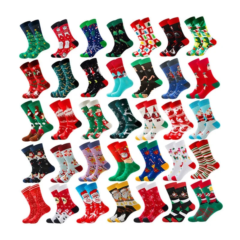 Wholesale Funny Santa Xmas Holiday Socks Men Cartoon Merry Christmas Cotton Crew Socks