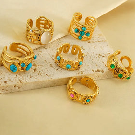 Retro 18k Gold-plated Stainless Steel Ring Malachite Fashionable Personalized Light Luxury Jewelry Titanium Steel Ring