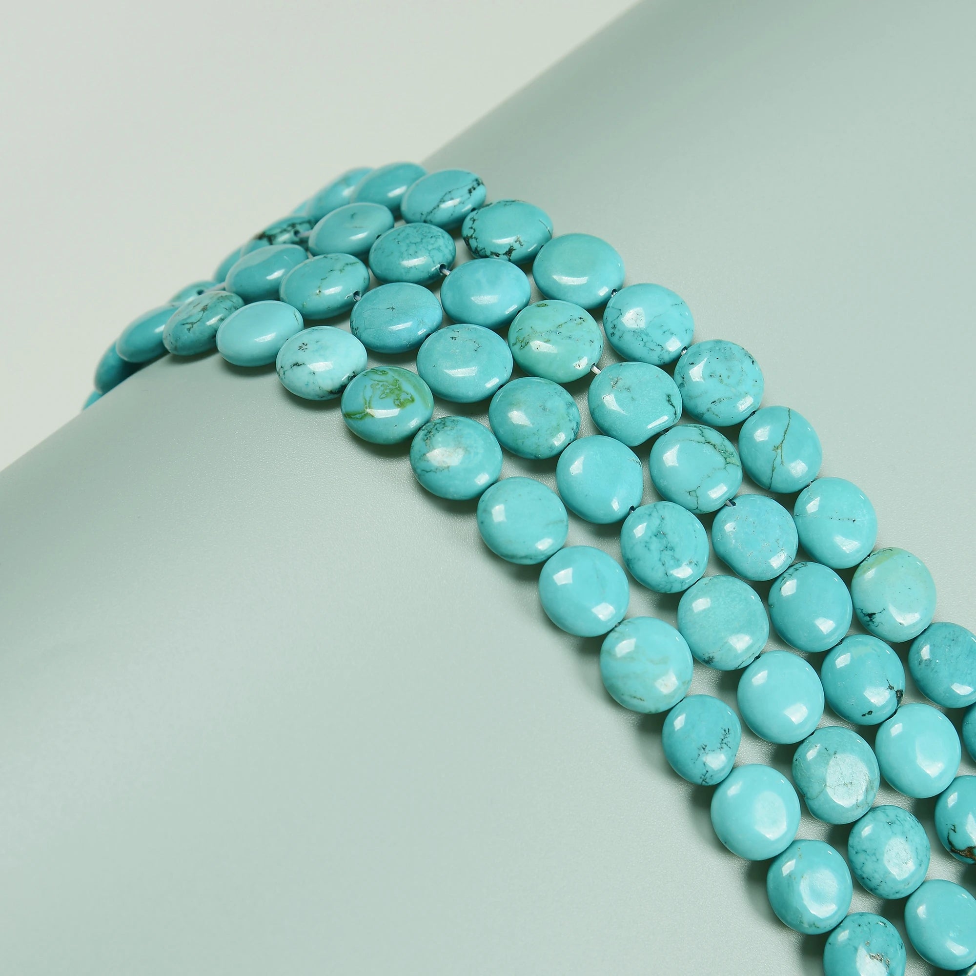 Wholesale Price Loose 12mm 14mm Blue Green Turquoise Gemstone Bead Strands Smooth Round Coin Stone Beads for Jewelry Making