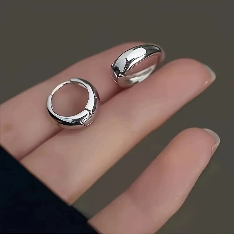 Simple Silvery Hoop Earrings Stylish Glossy Earrings Jewelry Women's Daily Wear Decorative Stud Earrings N25731