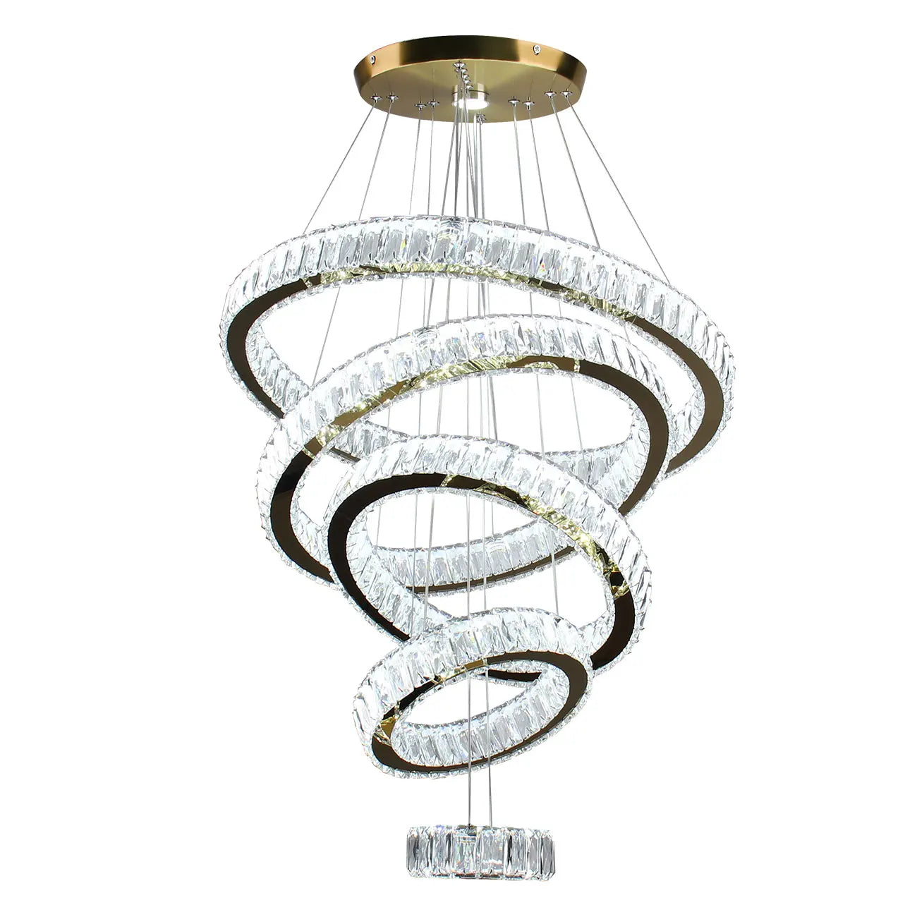 Large Modern Luxury 5-Ring Crystal LED Pendant Gold Round Light Chandelier Switch Control Steel Material Bedroom Home Lighting