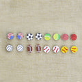 Leather Sports Soccer Baseball Basketball Football Tennis Eight Ball Futbol Print Stud Earrings