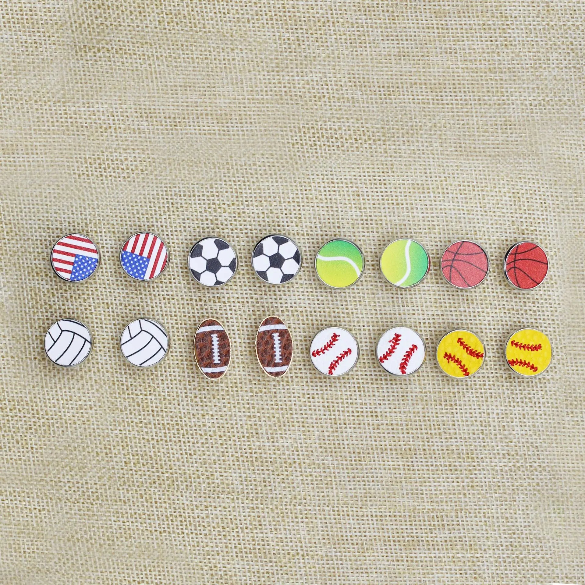 Leather Sports Soccer Baseball Basketball Football Tennis Eight Ball Futbol Print Stud Earrings