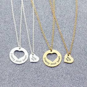 SC Hot Sale Fashion Gold Silver Necklace Vintage Stainless Steel Necklace Trendy Heart Puzzle Pendant Necklace for Couple