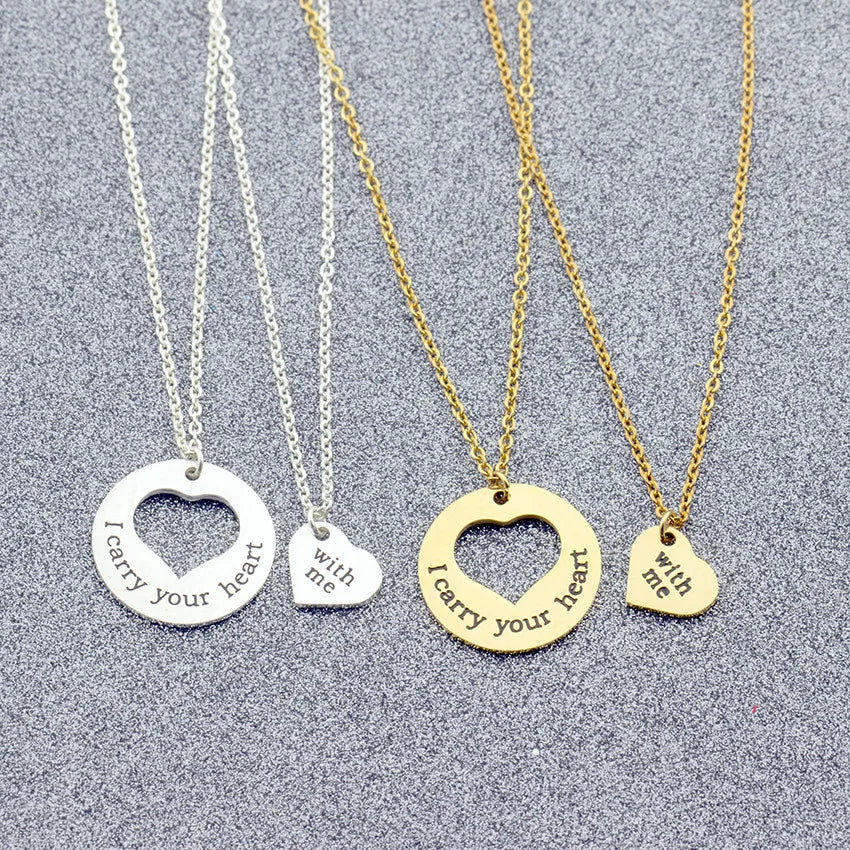 SC Hot Sale Fashion Gold Silver Necklace Vintage Stainless Steel Necklace Trendy Heart Puzzle Pendant Necklace for Couple
