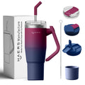 Double Walled BPA Free Coffee Mug 32oz 40oz Stainless Steel Travel Insulated Tumbler with Handle and Straw Lid