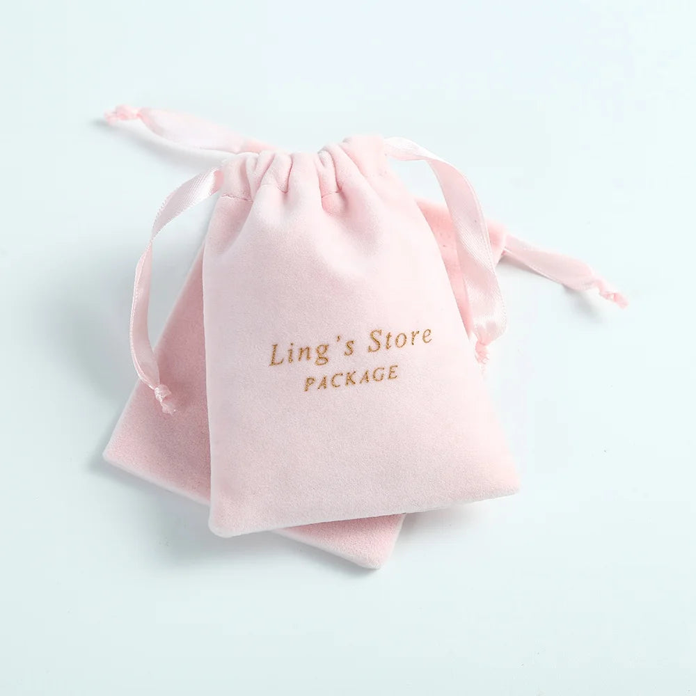Custom Logo Pink Gift Packaging Velvet Pouch Jewelry Bag Earmuffs Charming Jade Pearl Dust Bags Soft High Quality