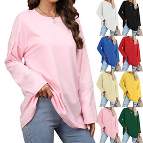 New Design Blank Women Oversize Loose Shoulder Blouse Custom Embroidery Logo Casual Long Sleeve T-Shirt