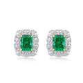 Luxury Korean Womens 14k Gold Plated Silver Color Diamond Zircon Emerald Cut Green Emerald Earrings