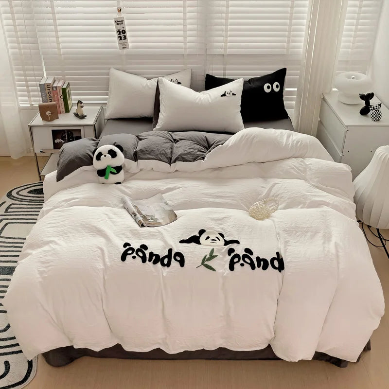 Factory Towel Embroidery Bedding Set Washed Cotton Linen Duvet Cover Set White Duvet Cover Bedding Set