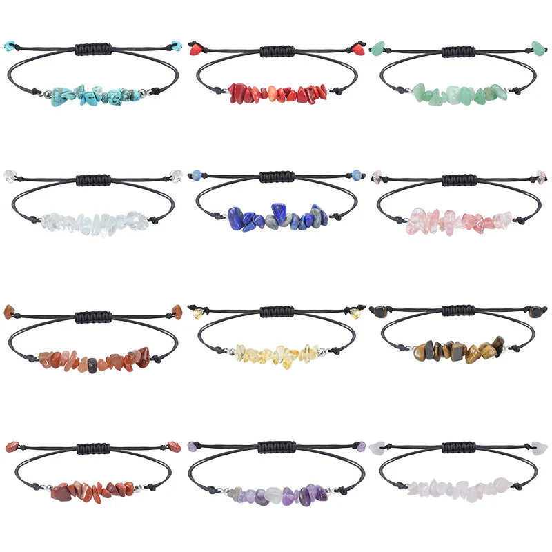 MIO Stone Bead Bracelets Colorful Stones Adjustable Bracelet Couples Unisex Hand Braided Natural Gemstone Crystal Healing Chip