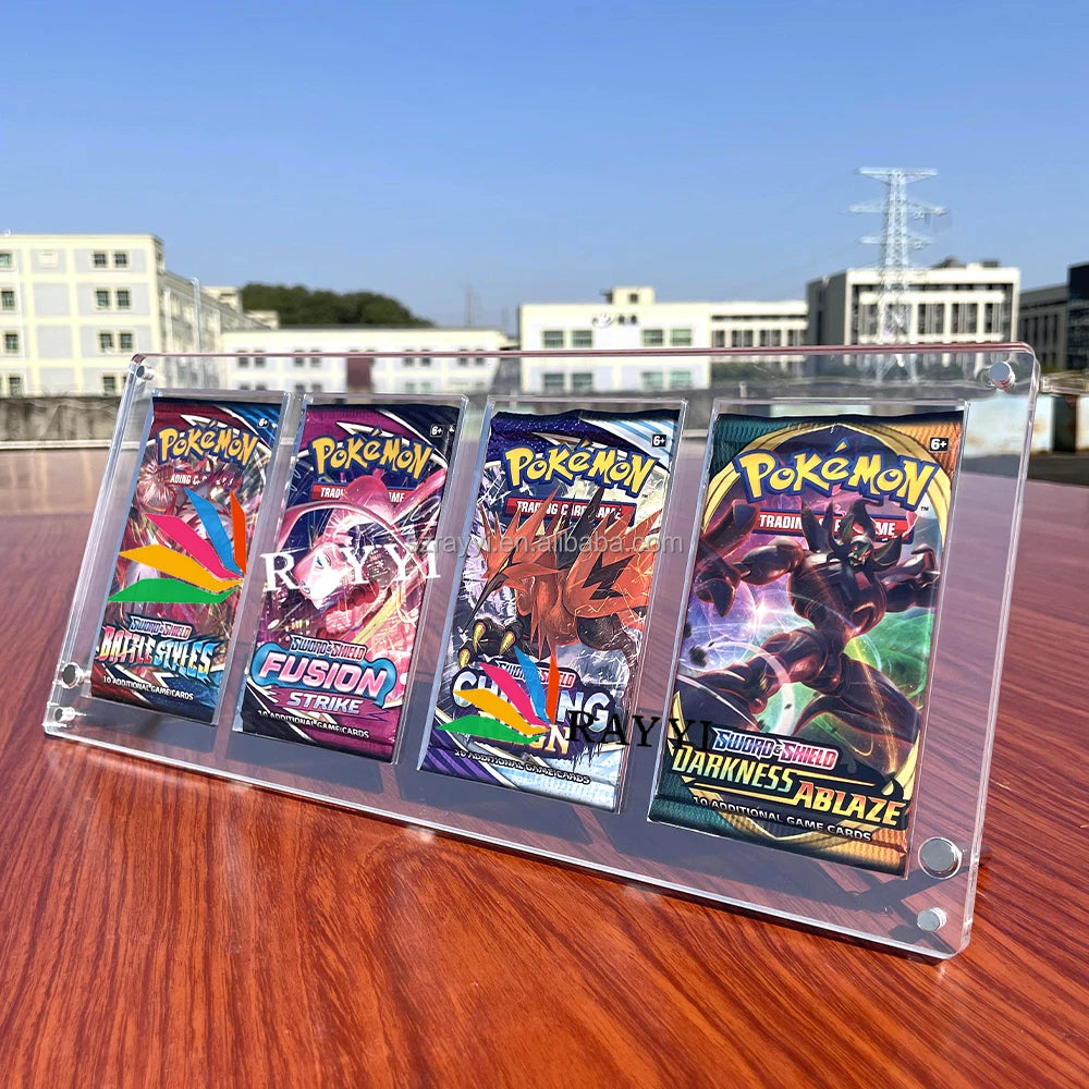 RAY YI Portable Durable Polished Acrylic Booster Pack Display Case Protector Magnetic Lid UV Pokemon Plastic Recyclable