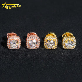 Fashion Jewelry 925 Sterling Silver Stud Earrings Pass Diamond Tester Hip Hop Screw Back VVS Moissanite Earrings