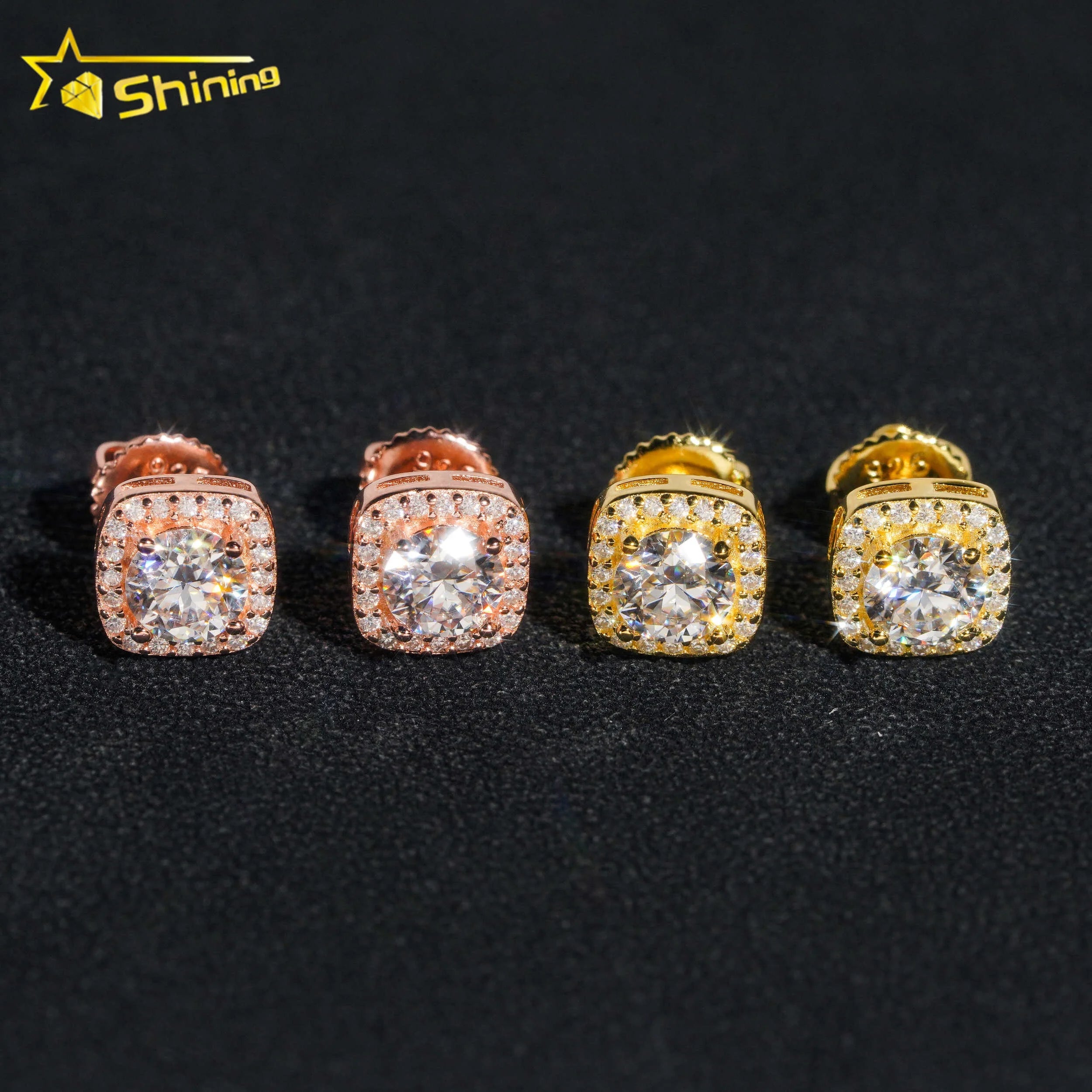 Fashion Jewelry 925 Sterling Silver Stud Earrings Pass Diamond Tester Hip Hop Screw Back VVS Moissanite Earrings