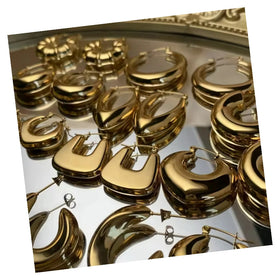 Fashion Waterproof Jewelry 18K Gold Plated Stainless Steel Hollow Thick Chunky Clip on Non Pierced Ear Cuff Hoop Earrings Women