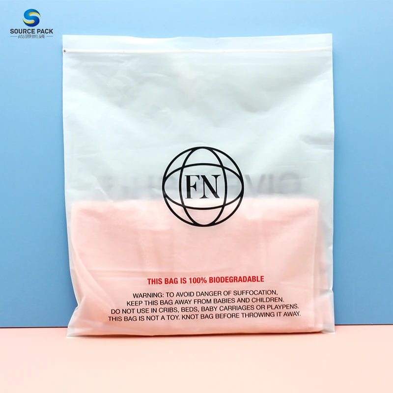 Compostable Zip Packing Frosted Zipper Logo Ziplock Biodegradable Custom Packaging Plastic Clothing Bags