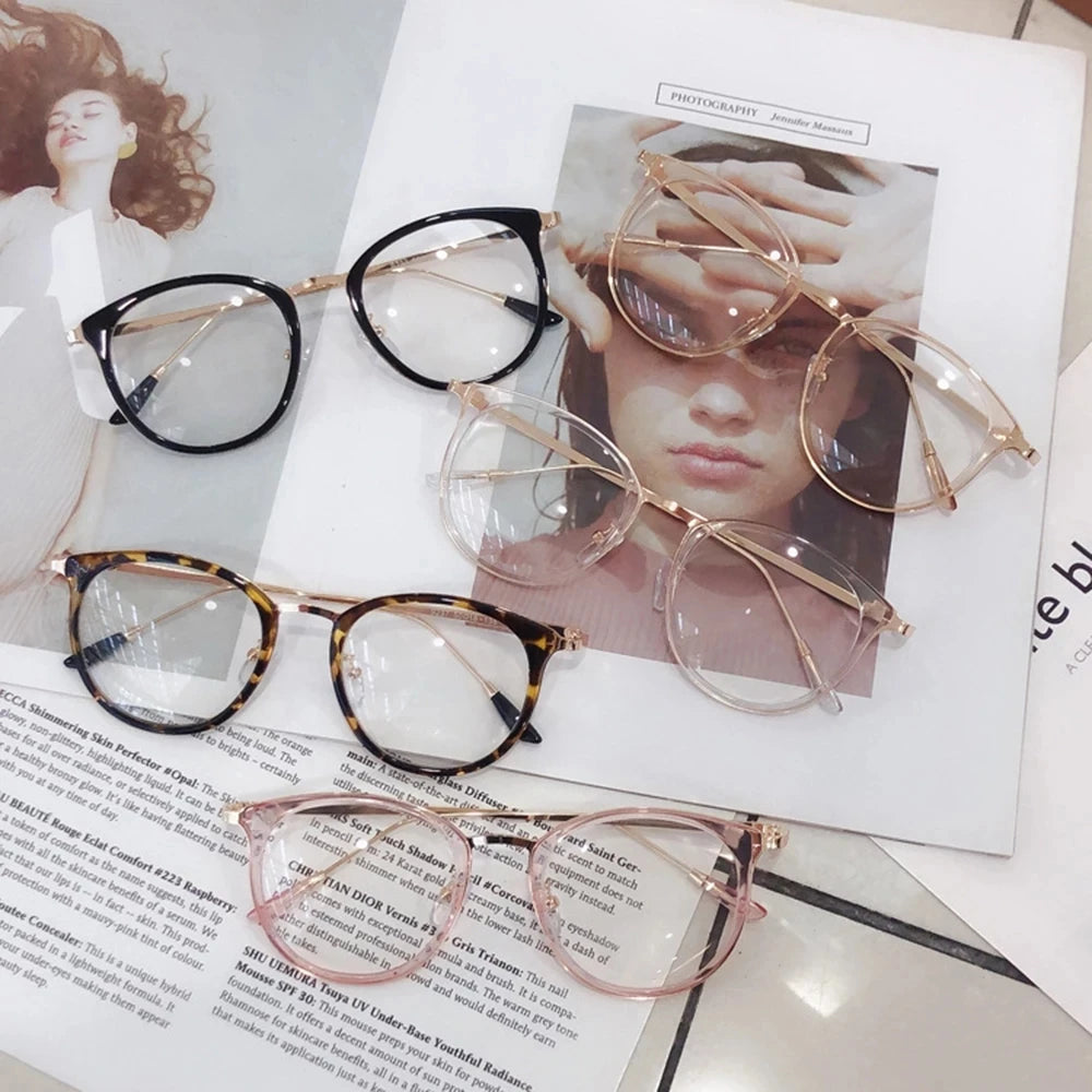 Women Ladies Metal Designer Eyeglasses Shiny Multi Color Round Frames Demi Fancy Glasses