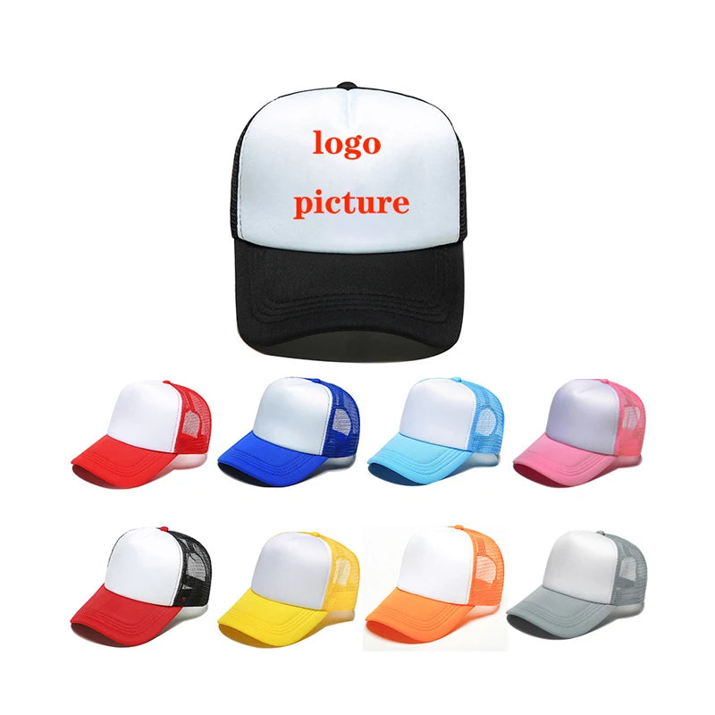 2025 New Custom Printed LOGO Cap Peaked Cap Five Panel Cap Blank Light Plate Mesh Hat Trucker Hat with Foam Front