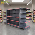 Factory Direct Metallic Single/Double-Sided Gondola Display Stand Freestanding Solid Shelf for Supermarket & Retail Stores