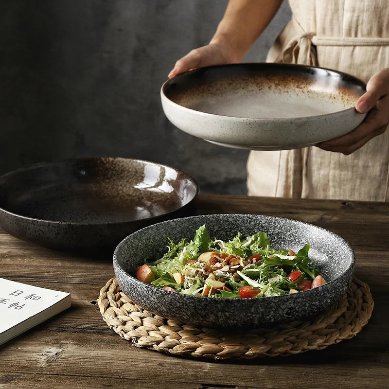 Japanese-style Round Shallow Breakfast Plate Steak Noodles Dessert Cake Bone Plate Household Plate Snack Ceramic Sushi